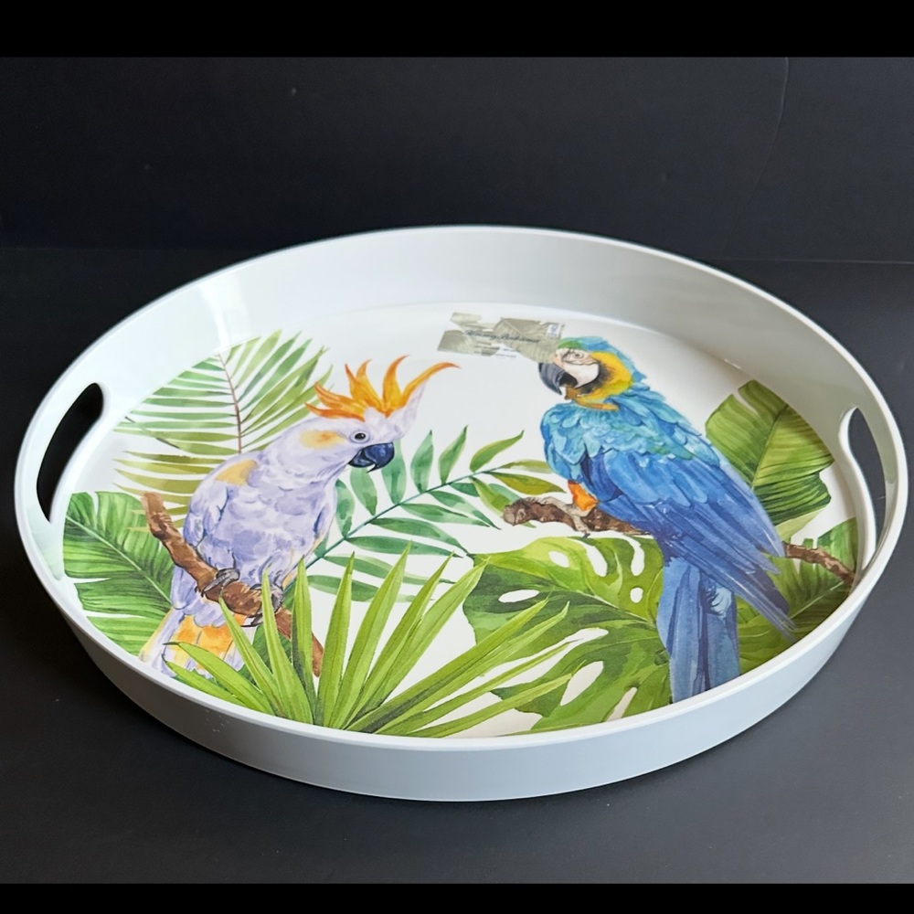 TOMMY BAHAMA Tropical Parrot Decorative Round Tray - 100% Melamine